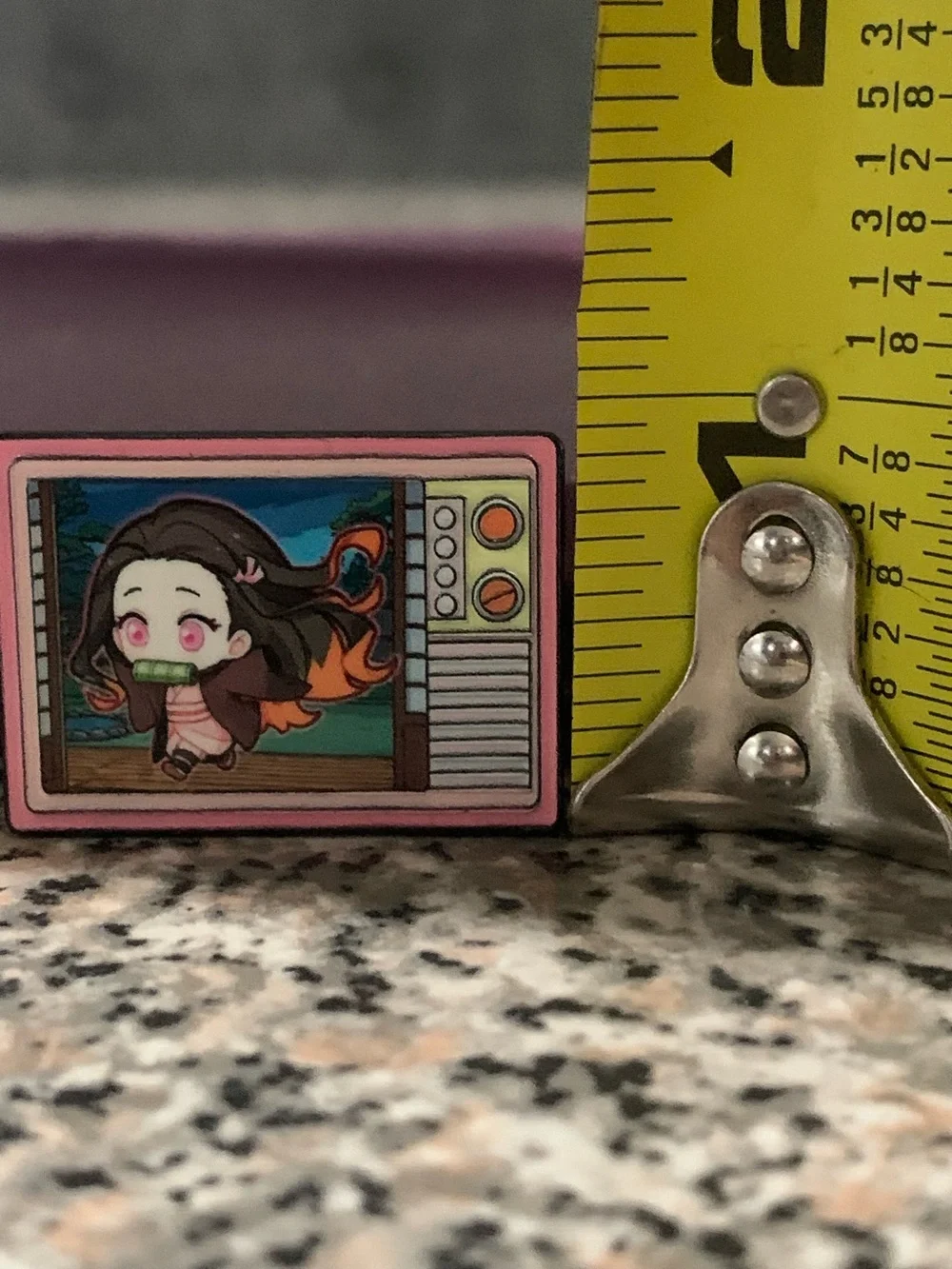 Pink Enamel TV Brooch with Anime Nezuko Kamado Design